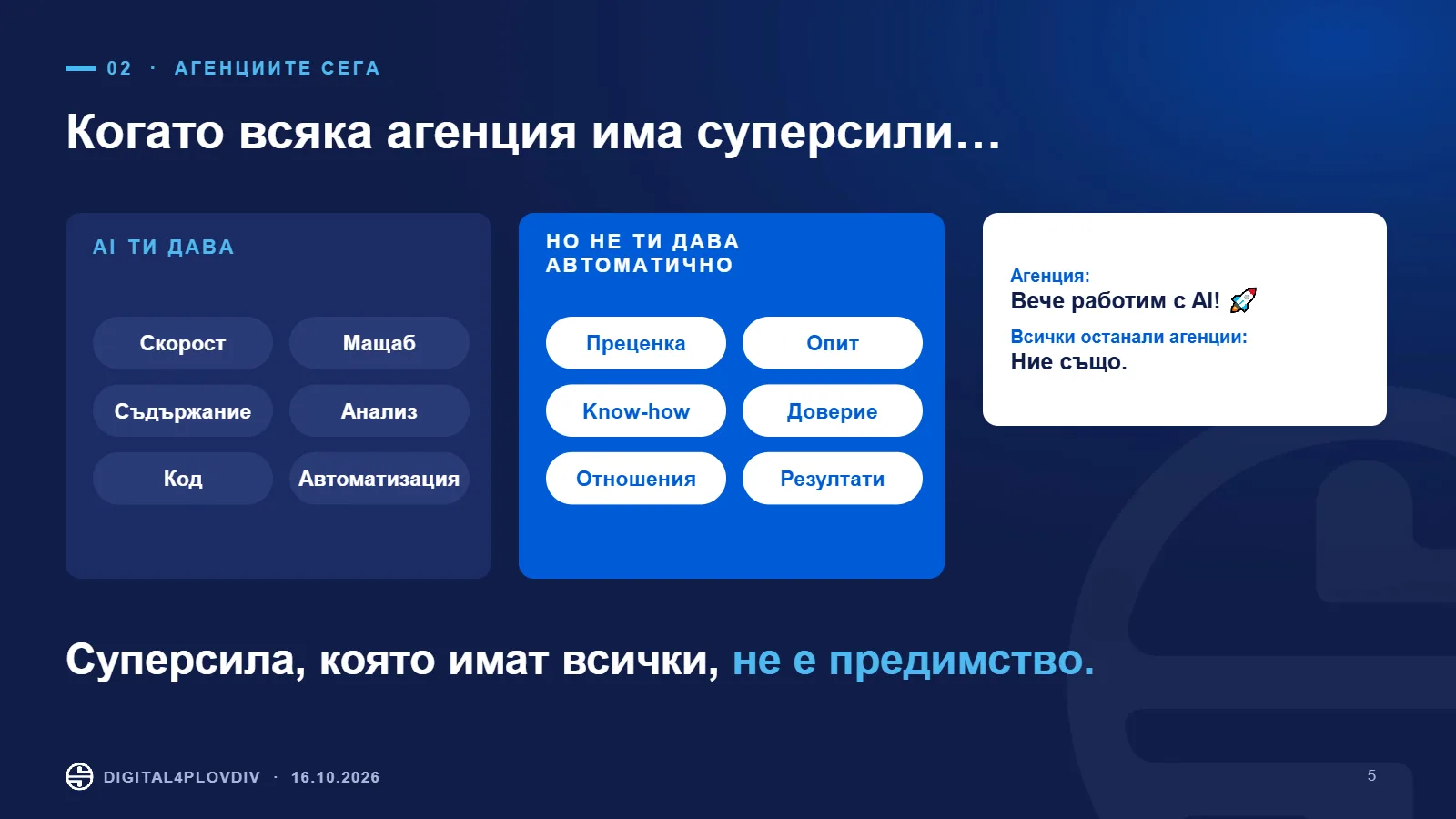 Слайд 5: Когато всяка агенция има суперсили