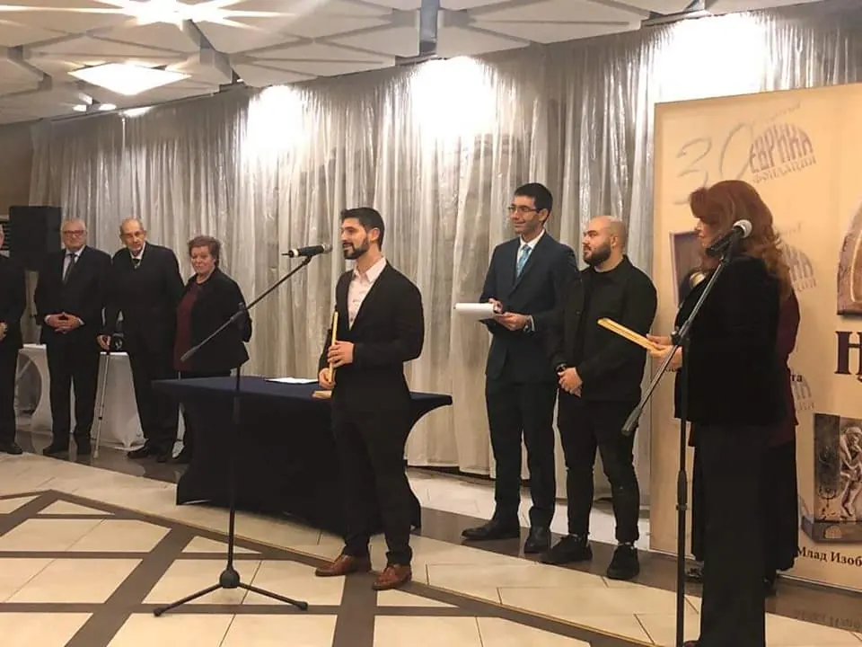Petar Dyaksov on stage during the Evrika Foundation ceremony